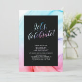 Invitation Texture de fluide rouge et bleu pour 30e anniversa (Debout devant)