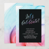 Invitation Texture de fluide rouge et bleu pour 30e anniversa (Devant / Derrière)