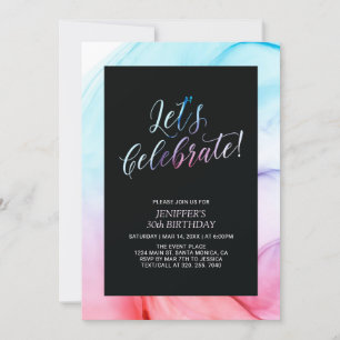 Invitation Texture de fluide rouge et bleu pour 30e anniversa