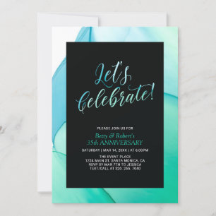 Invitation Texture de fluide vert 35e anniversaire de mariage