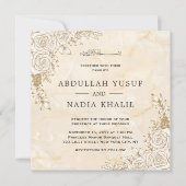 Invitation Texture de marbre dentelle florale Mariage musulma (Devant)