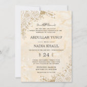 Invitation Texture de marbre dentelle florale Mariage musulma (Devant)