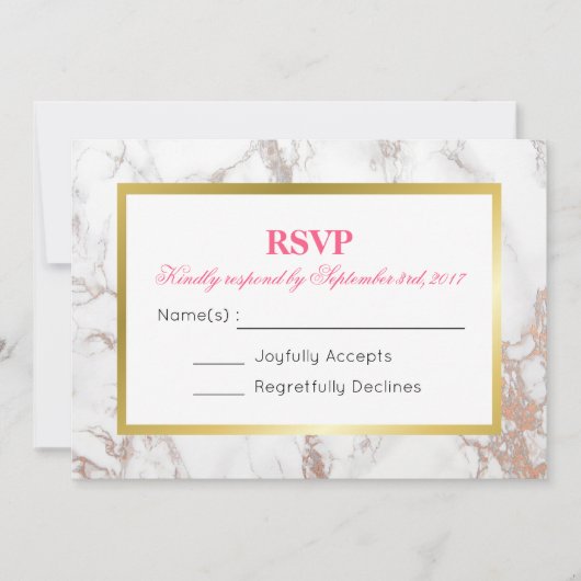 Invitation Texture de marbre faux blanc avec un cadre doré RS (Devant)