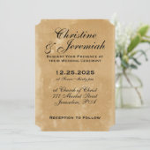 Invitation Texture de parchemin de Faux antique Simple Mariag (Debout devant)