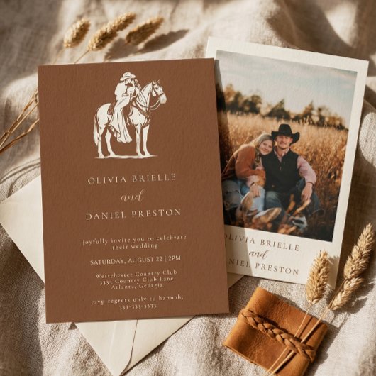 Invitation Texture de photo de mariage de campagne de cheval