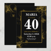 Invitation texture d'encre acrylique or noir moderne  (Devant / Derrière)