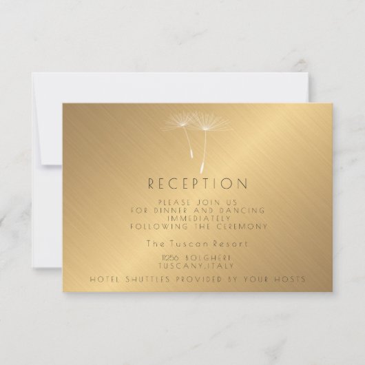 Invitation Texture dorée Dandelion Mariage Réception (Devant)