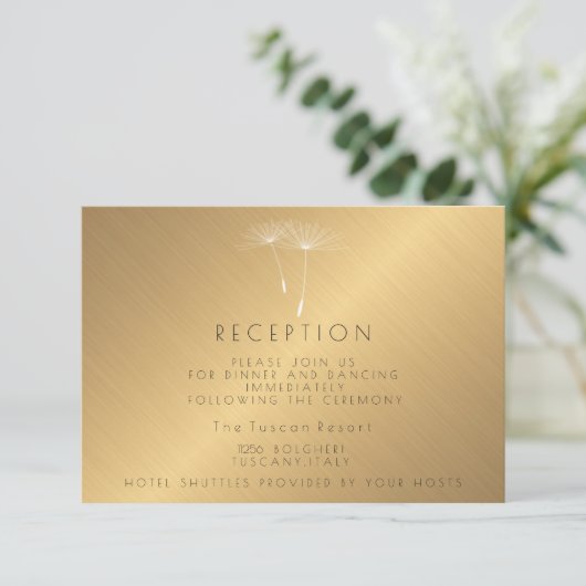 Invitation Texture dorée Dandelion Mariage Réception (Debout devant)
