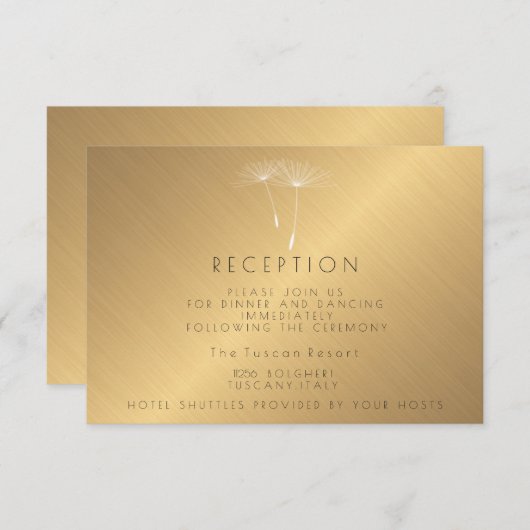 Invitation Texture dorée Dandelion Mariage Réception (Devant / Derrière)
