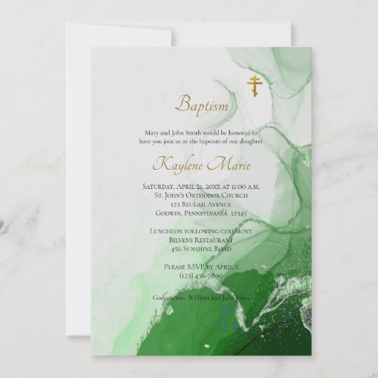 Invitation Texture du canyon vert Baptême chrétien orthodoxe (Devant)