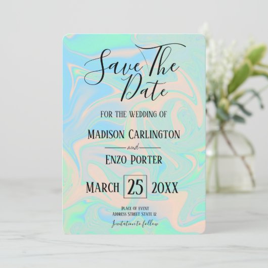 Invitation Texture irisée liquide (Debout devant)