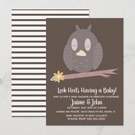 Invitation Texturé Owl Woods Baby shower Révélation de genre (Devant / Derrière)