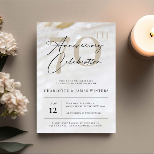 Invitation Texture perle élégante et classique 70e anniversai