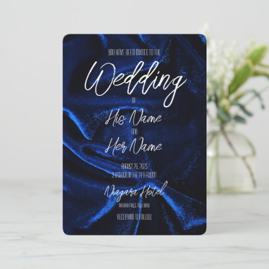 Invitation Texture velours bleu foncé (Debout devant)