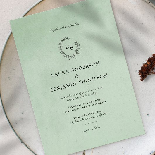 Invitation Texture Velvet de menthe Mariage élégant