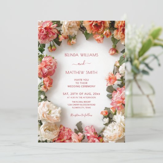 Invitation Textured 3D Floral Wreath Wedding (Debout devant)