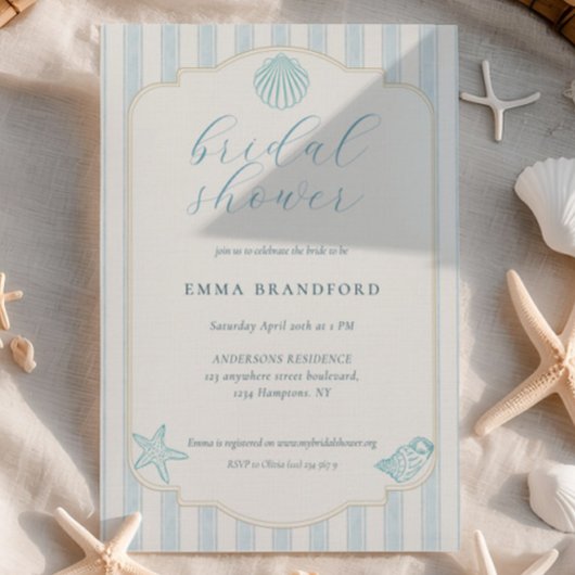 Invitation Textured Coastal Seashell Nautical Bridal Shower