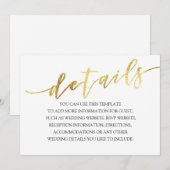 Invitation Textures de feuille d'or Détails de mariage minima (Devant / Derrière)