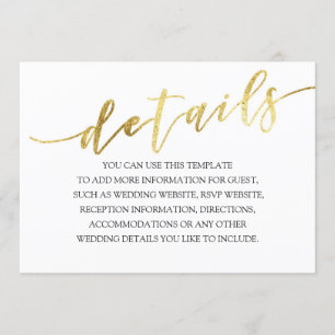 Invitation Textures de feuille d'or Détails de mariage minima