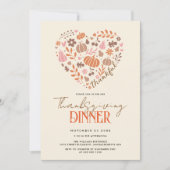 Invitation Thankful heart with pumpkins Thanksgiving dinner (Devant)