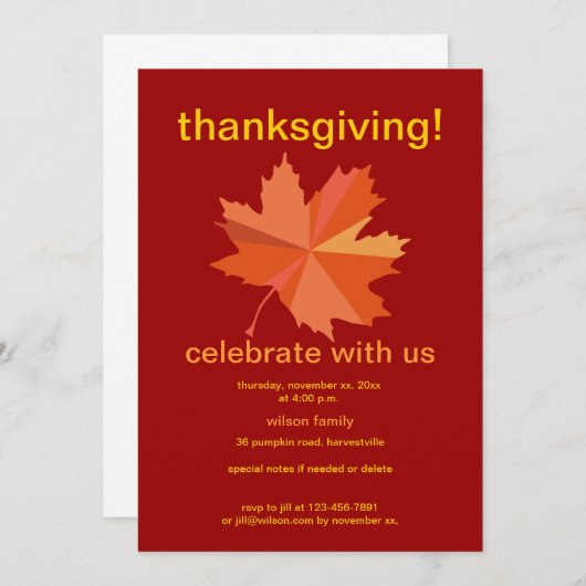 Invitation Thanksgiving (Devant / Derrière)