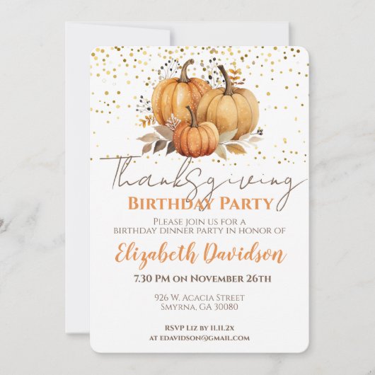 Invitation Thanksgiving Adulte fête d'anniversaire (Devant)