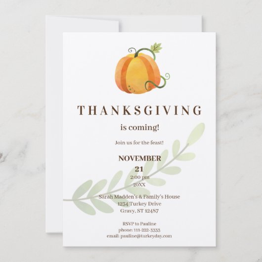 Invitation Thanksgiving arrive ! Citrouille du dîner - Kraft (Devant)