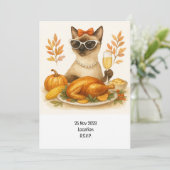Invitation Thanksgiving au chat avec la Turquie (Debout devant)