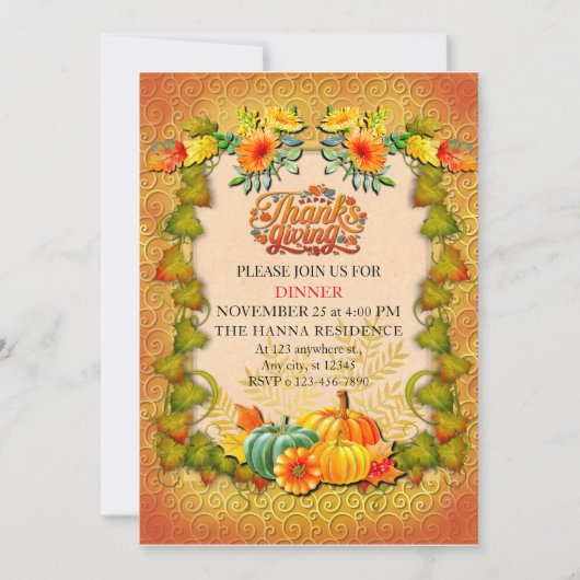 Invitation Thanksgiving Automne Automne Maple Feuilles et cit (Devant)