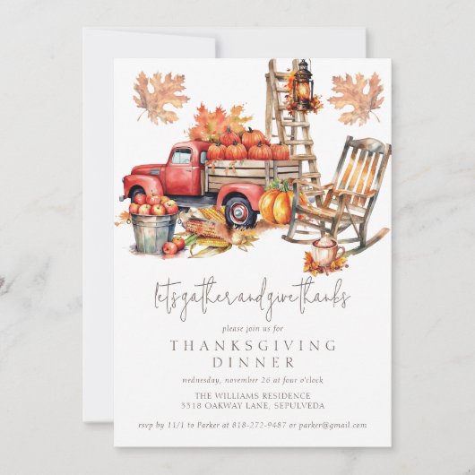 Invitation Thanksgiving Automne Watercolor Truck (Devant)