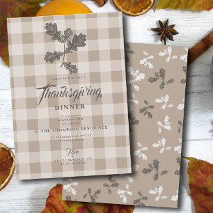 Invitation Thanksgiving Autumn Foliing Feuilles Brown Plaid