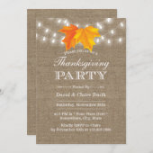 Invitation Thanksgiving Autumn Leaves String Lights Burlap (Devant / Derrière)