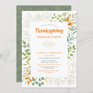 Invitation Thanksgiving Autumn Leaves Watercolor Fall Folid
