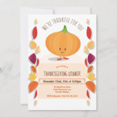 Invitation Thanksgiving Autumn quitte un Citrouille amusant d (Devant)