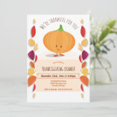 Invitation Thanksgiving Autumn quitte un Citrouille amusant d (Debout devant)