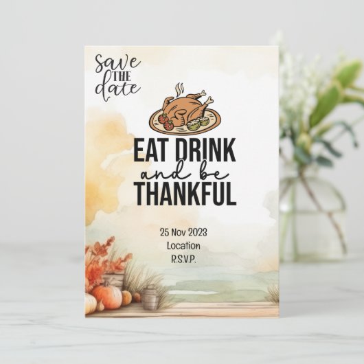 Invitation Thanksgiving avec la Turquie enregistrer la date d (Debout devant)