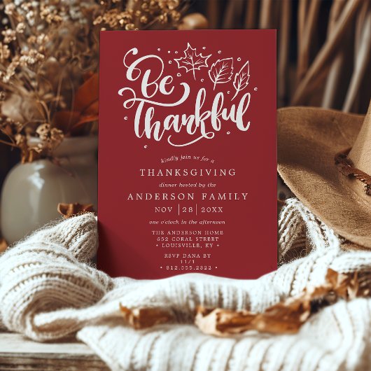 Invitation Thanksgiving Be Thanksgiving Script Burgundy Dîner