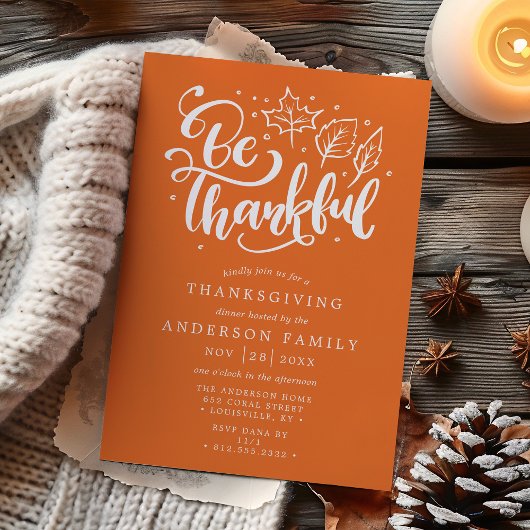 Invitation Thanksgiving Be Thanksgiving Script Orange Dinner