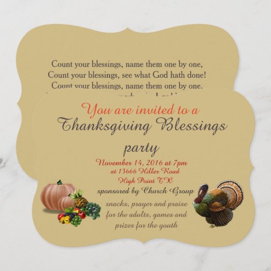 Invitation Thanksgiving Blessings Party (Devant / Derrière)