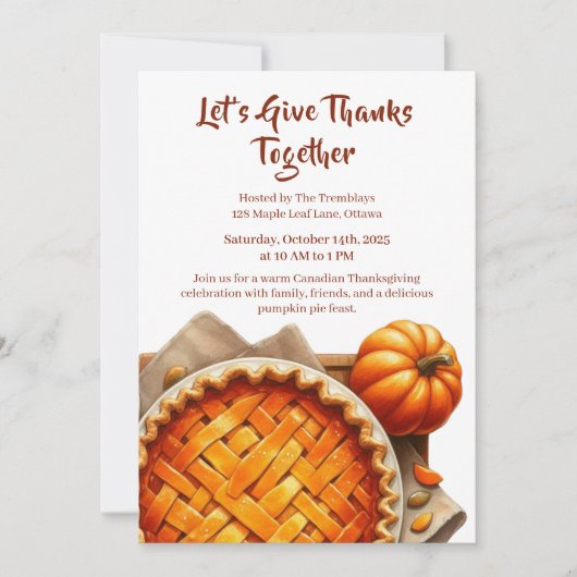 Invitation Thanksgiving Canada | Collecte de tarte Citrouille (Devant)