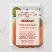 Invitation Thanksgiving Citrouille Dîner familial Menu Modèle (Devant)