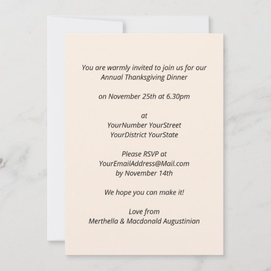 Invitation Thanksgiving Citrouille moderne (Dos)