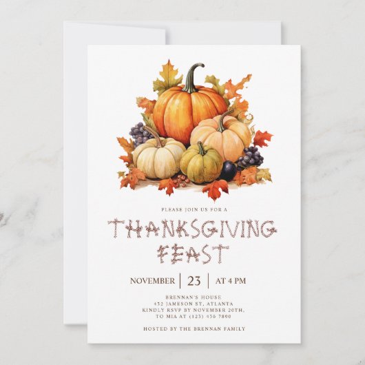 Invitation Thanksgiving Citrouille rustique (Devant)