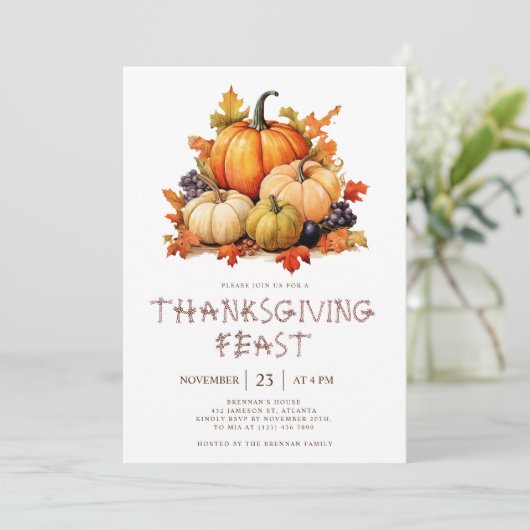 Invitation Thanksgiving Citrouille rustique (Debout devant)