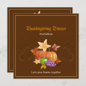 Invitation Thanksgiving Citrouilles Fruits Feuilles Classique (Devant / Derrière)