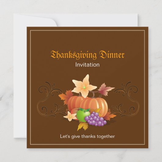 Invitation Thanksgiving Citrouilles Fruits Feuilles Classique (Devant)