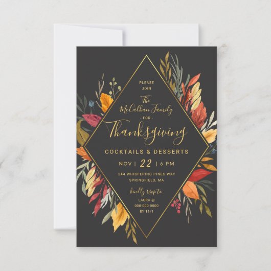 Invitation Thanksgiving Cocktail Party Watercolor Foliing (Devant)