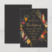 Invitation Thanksgiving Cocktail Party Watercolor Foliing (Devant / Derrière)
