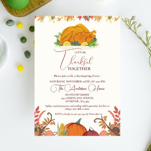 Invitation Thanksgiving Dineer chute Citrouille Turquie parti