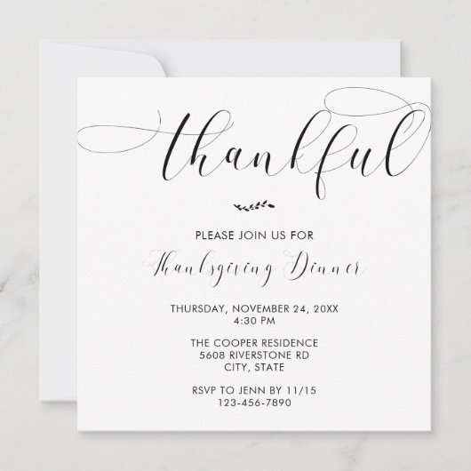 Invitation Thanksgiving Dîner Élégant Script Simple